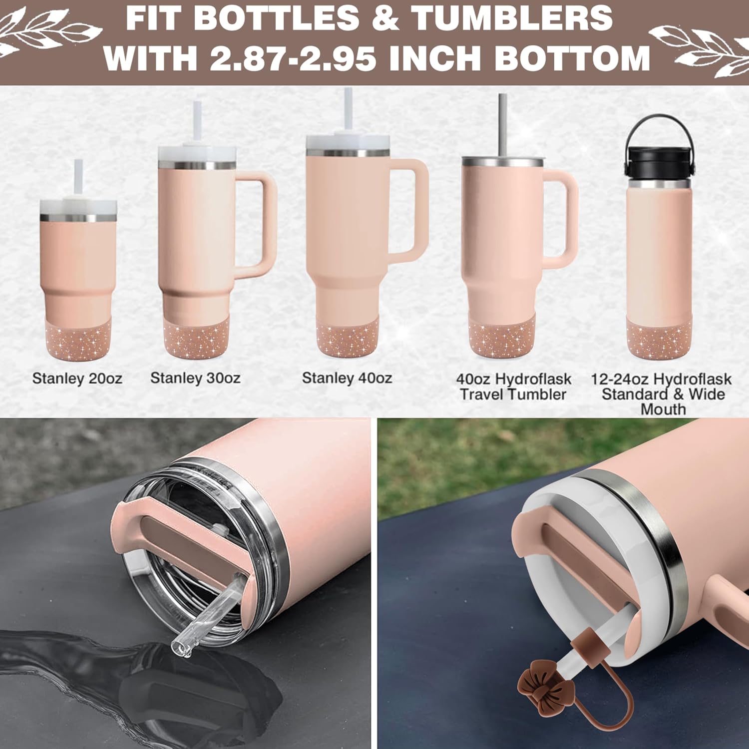 9PCS Brown for Stanley Cup Accessories Set Bling Initials Bow Charms for Stanley Decorations 30/40 Oz Tumbler Accessories Including Bow Straw Topper, Handle Strap, Spill Stopper（Letter N） image 4