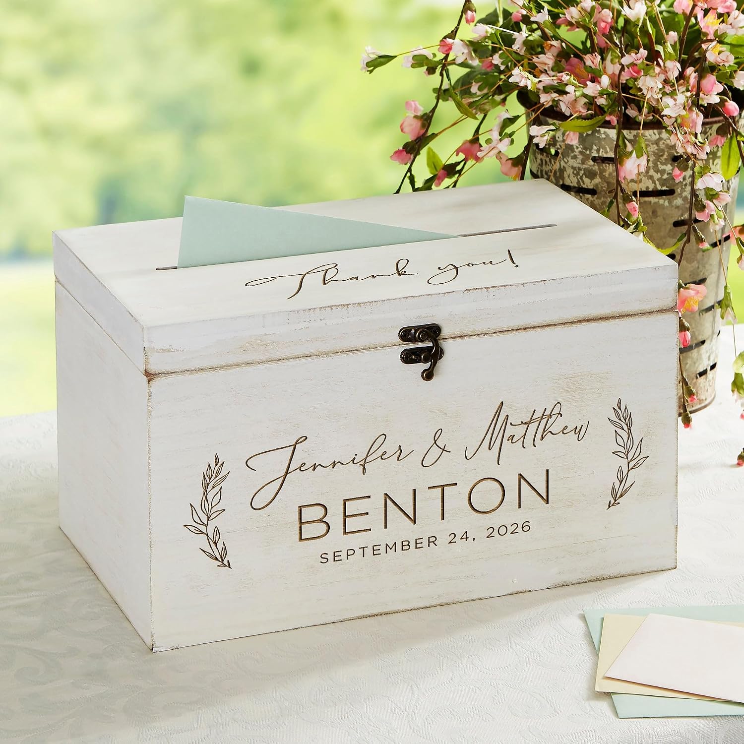 Personalization Universe Elegant Couple Engraved Wooden Wedding Keepsake Card Box