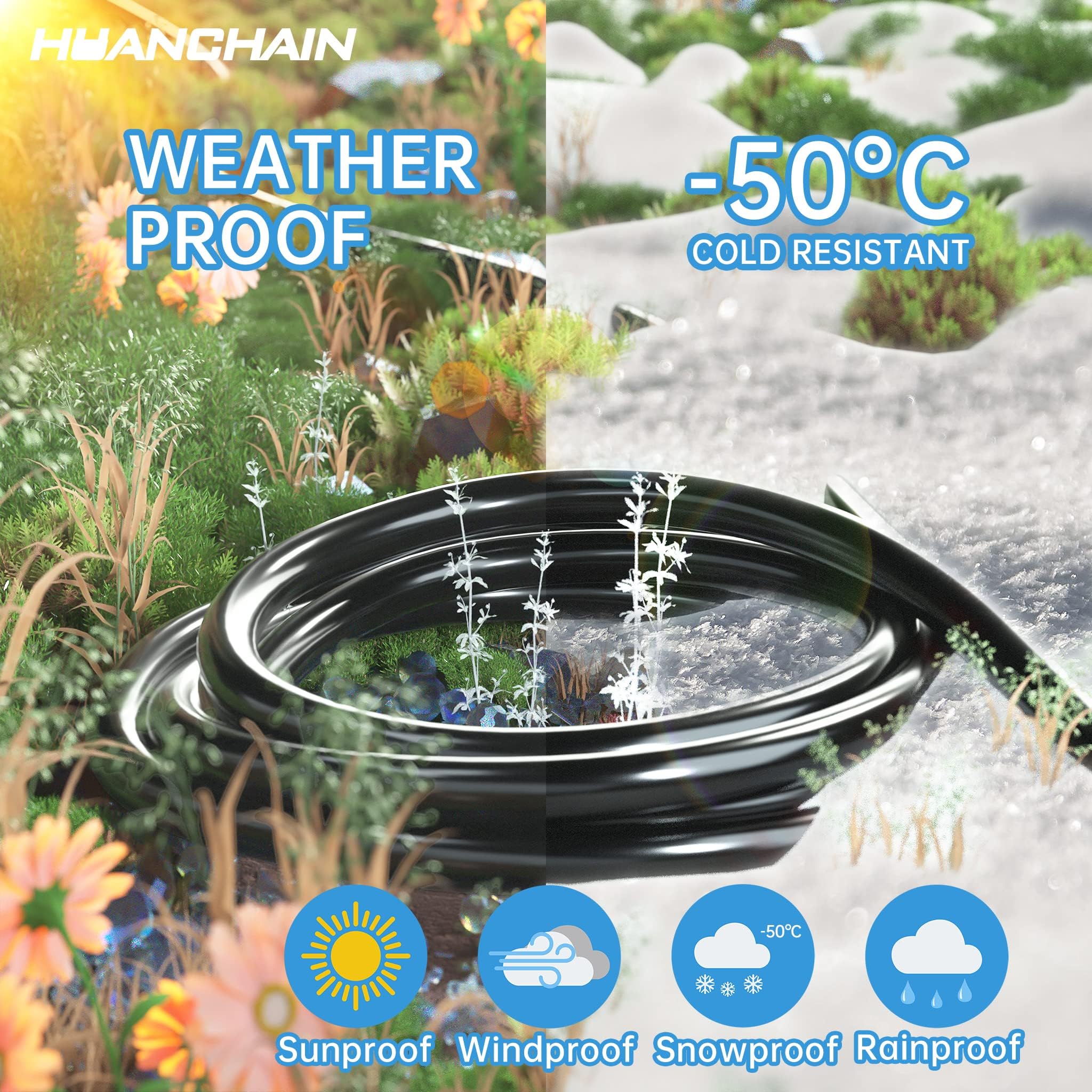 HUANCHAIN Cable alargador negro para interior y exterior, calibre 16/3, 50 pies, ignífugo, flexible, 3 pines, 13 A, 1625 W, 16 AWG SJTW, 2 unidades