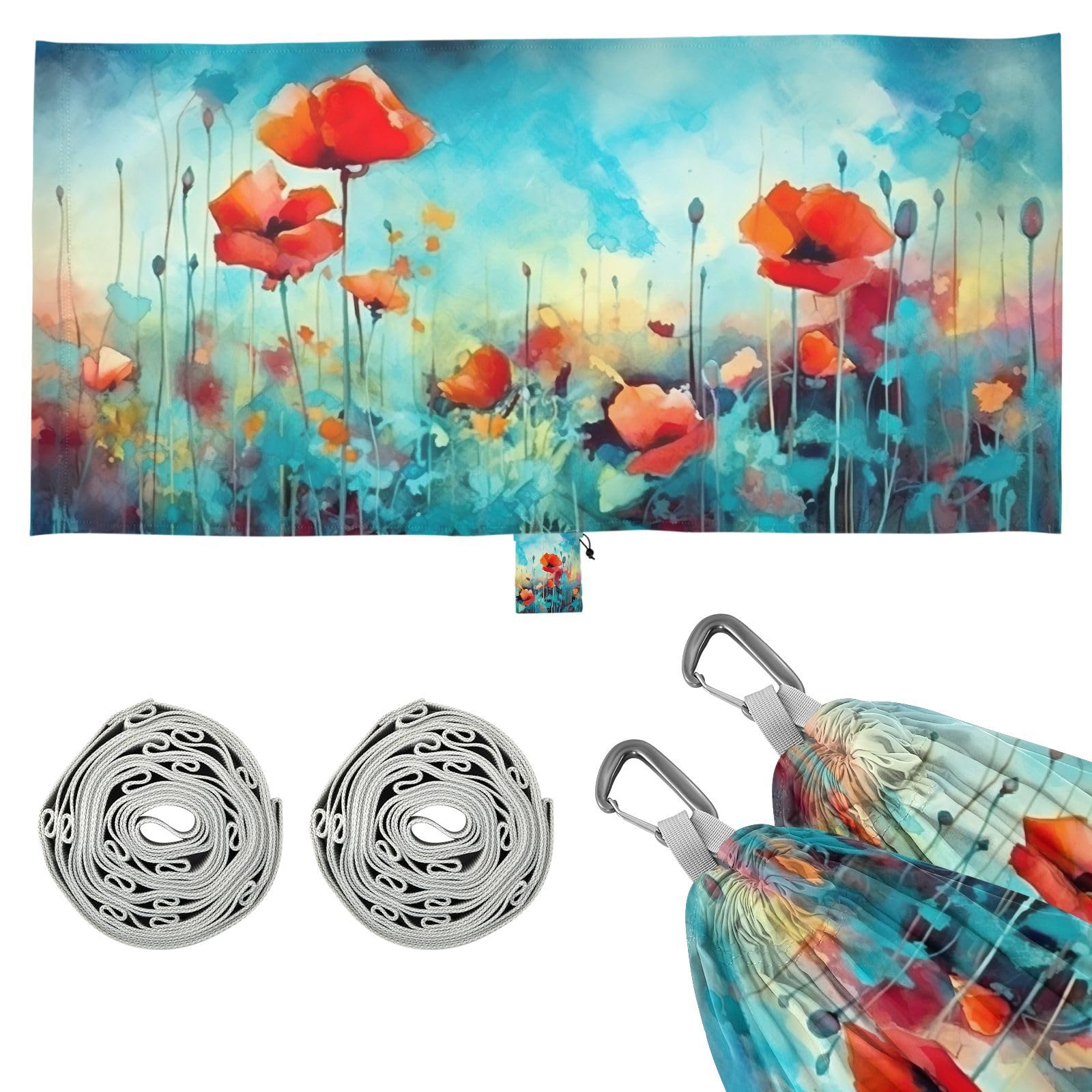 Haskirky Flower Painting Camping Hammock, Single Portable Hammocks with Tree Straps & Attached Carry Bag, 330Lbs Capacity Perfect for Outside Indoor Hiking Beach Backpack Travel