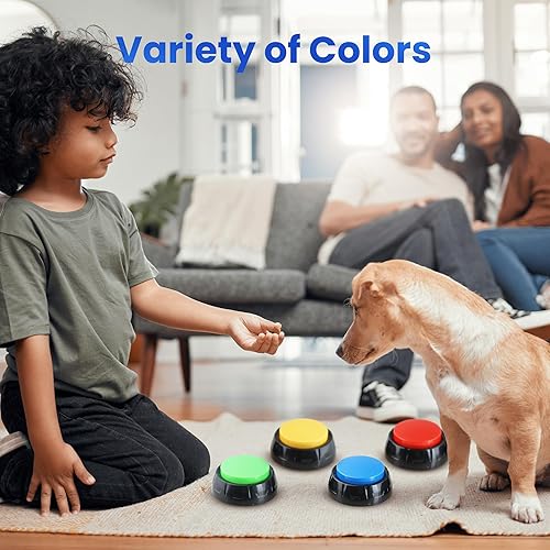 Miniatura 7 de Botones para comunicación para perros, juego de 4 botones parlantes para perros, botones grabables de 30 segundos, mascota fluida, botones de