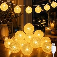 Ghirlandă luminoasă LED YeahBoom cu globuri din bumbac, 300 cm, 20 globuri LED, lumină albă caldă, pentru decor interior 1
