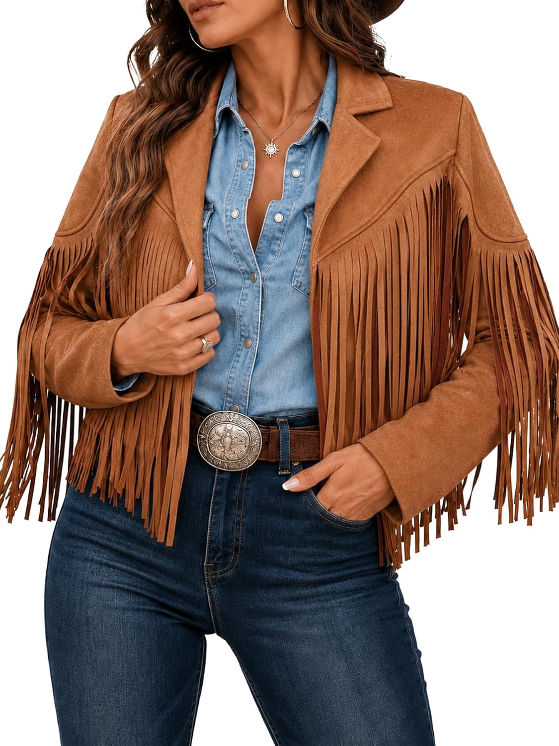 Women's Faux Suede Leather Tassel Jackets With Lining Cropped Fringe Coats 80s Outfit For Women
