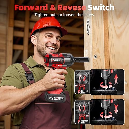 Miniatura 7 de Llave de impacto inalámbrica, pistola de impacto eléctrica de 1500 Nm1106 pies-libras de 12 pulgada con baterías de 2 x 4.0 Ah, destornillador de