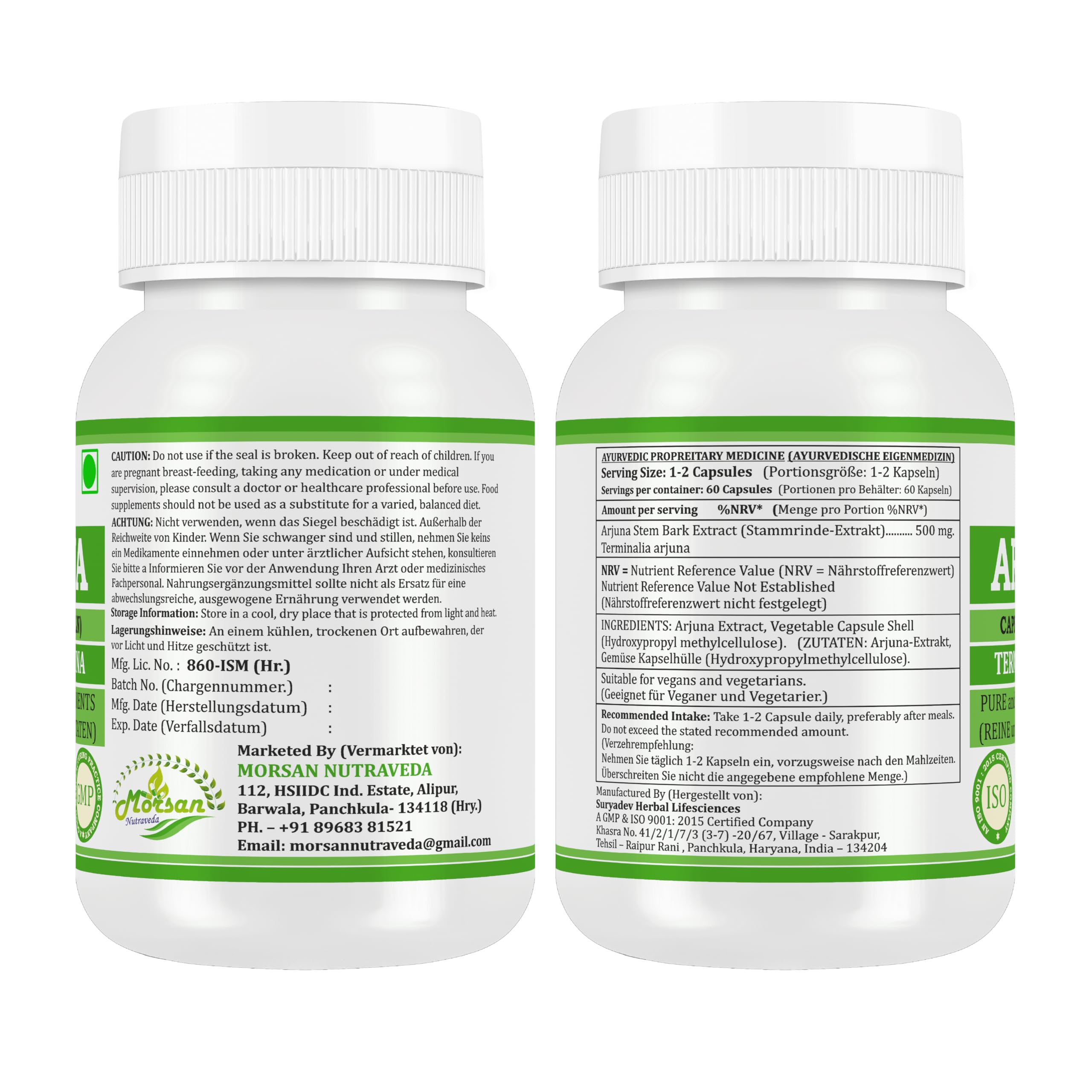 Arjuna (Terminalia Arjuna) Capsules | 500 mg. - 10:1 Potent Extract | Ayurvedic Herbal Supplement | 60 Vegan Capsules for Men & Women (Pack of 4 Bottles)