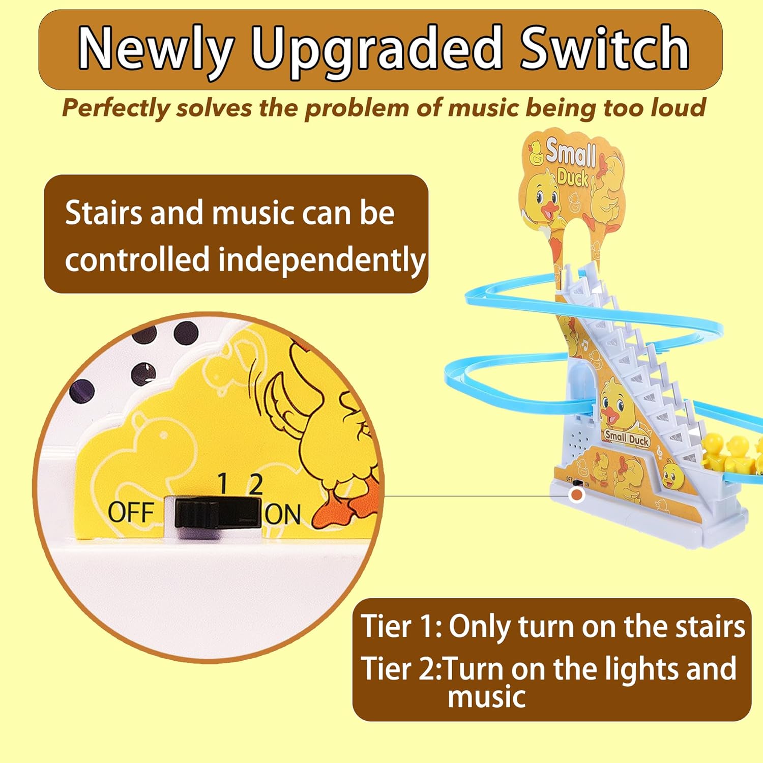 Small Ducks Climbing Toys,Electric Duck Climbing Stairs Tracks Slide Toy Set,Duck Roller Coaster Toy with Flashing Lights & Music On/Off Button