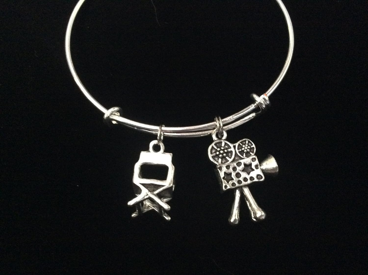 Movie Director Charm Bracelet Silver Adjustable Bangle Film Camera Chair Jewelry Gift for Actors Filmmakers Movie Lovers