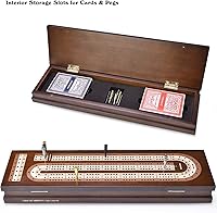 Vista 3 de AMEROUS Juego de mesa de madera con cerradura magnética, clavijas de metal, 2 cartas de juego, tablero continuo de 3 pistas, área de almacenamiento