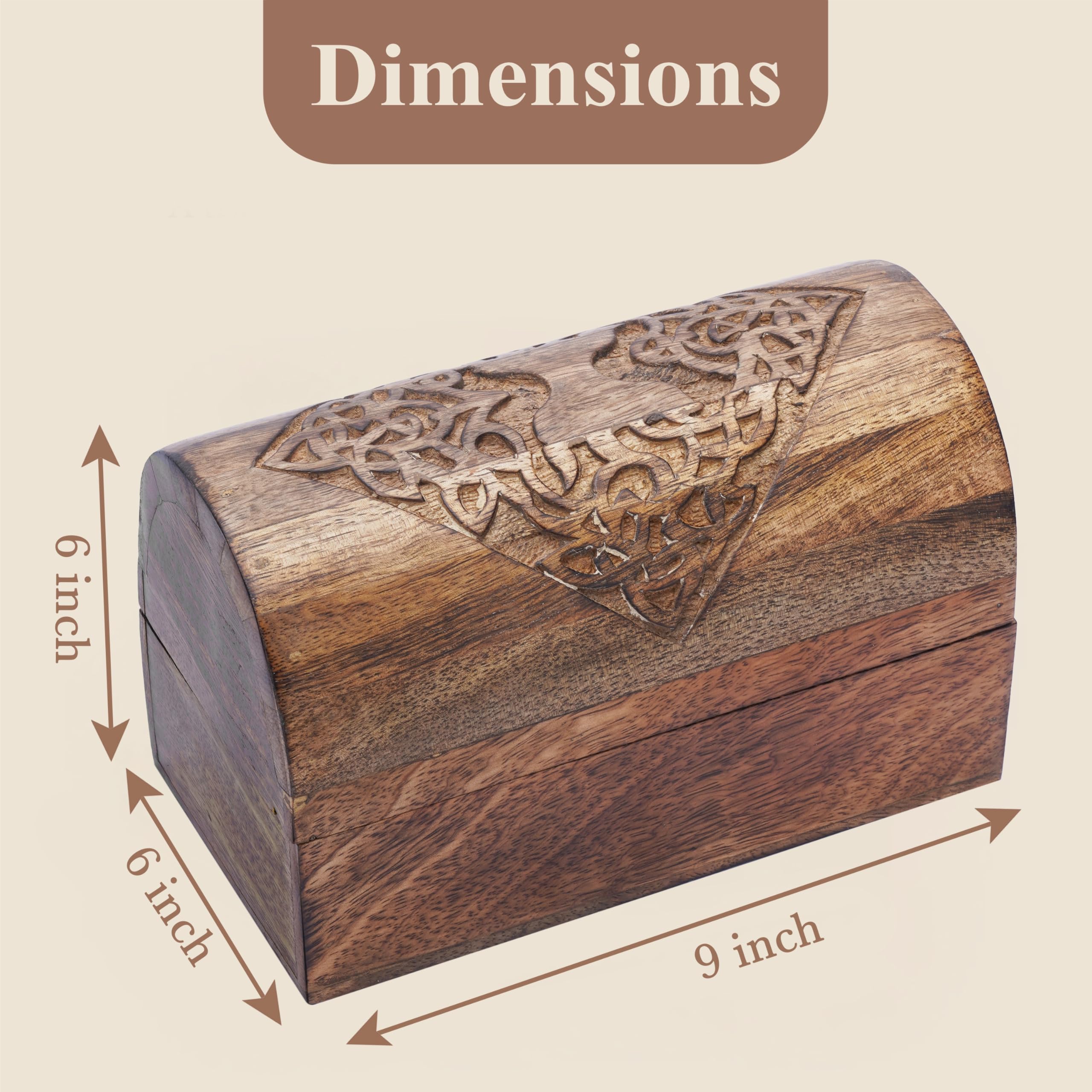 Ajuny Joyero Decorativo de Madera Tallado a Mano con Tallas de árboles Celtas Multiusos Cofre del Tesoro Recuerdo Organizador de Almacenamiento Estuche para Regalos - 9 x 6 pulgadas