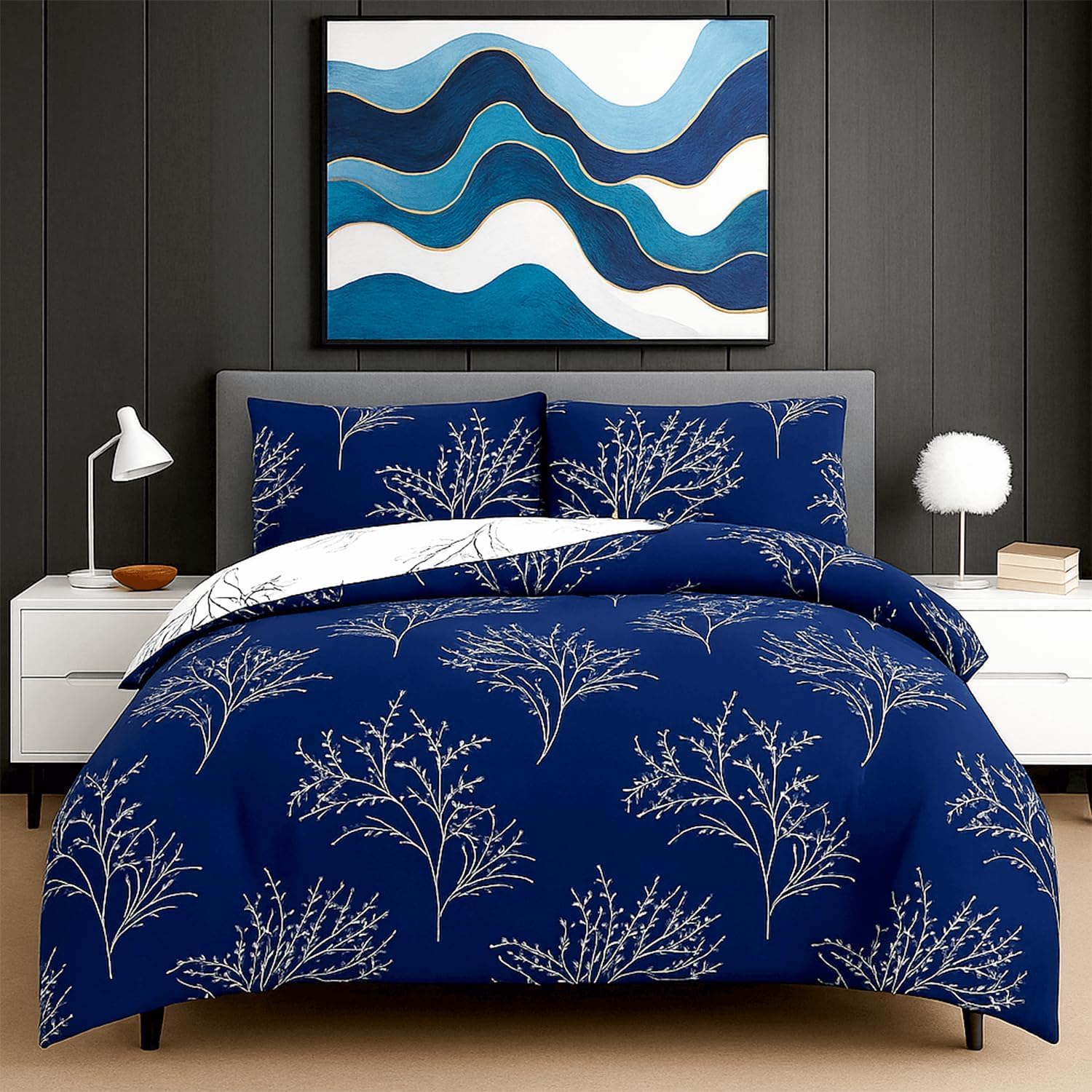 Fit Even - Patchwork Duvet Cover Set - For All-Season, Lightweight Soft Microfibre with Pillow Cases (Midnight, Double) โ image 1