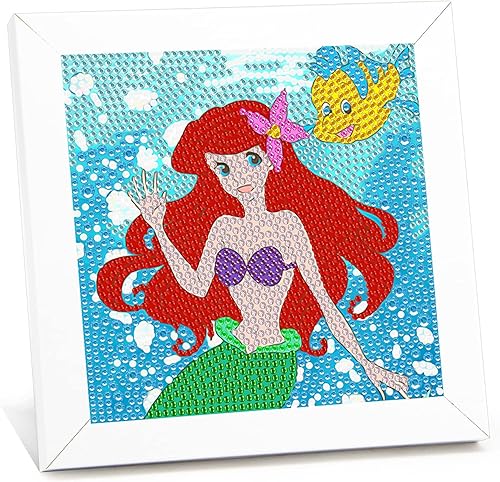 Kits de pintura de diamantes 5D para niños con marco, kits de arte de diamantes de dibujos animados para principiantes de 8 a 12 años, gemas grandes