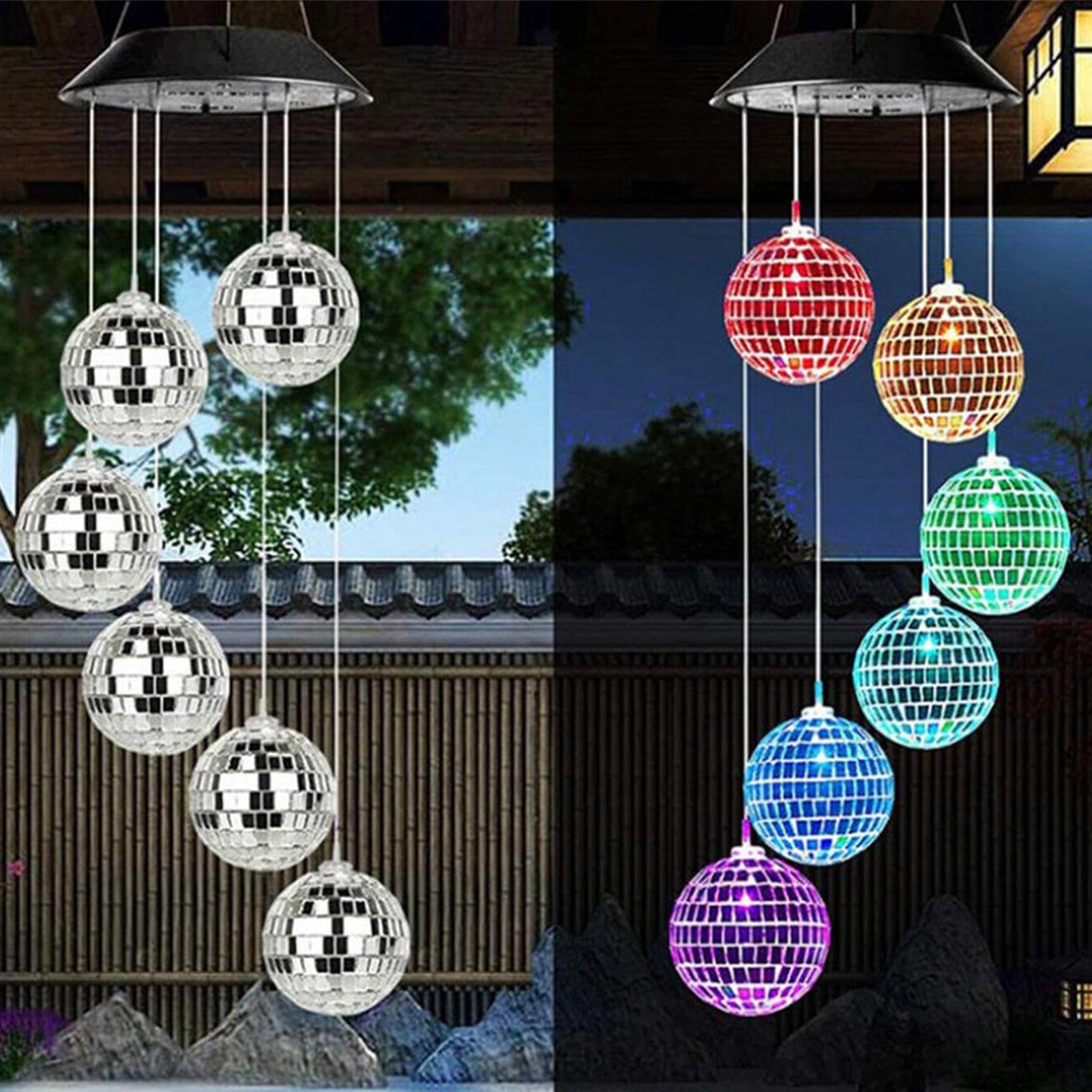 Voihamy Mirror Ball Disco Ball Lamp,Solar Disco Ball Lamp Wind Chimes - Waterproof Solar Powered Wind Chime Light For Outside Garden Yard Decor
