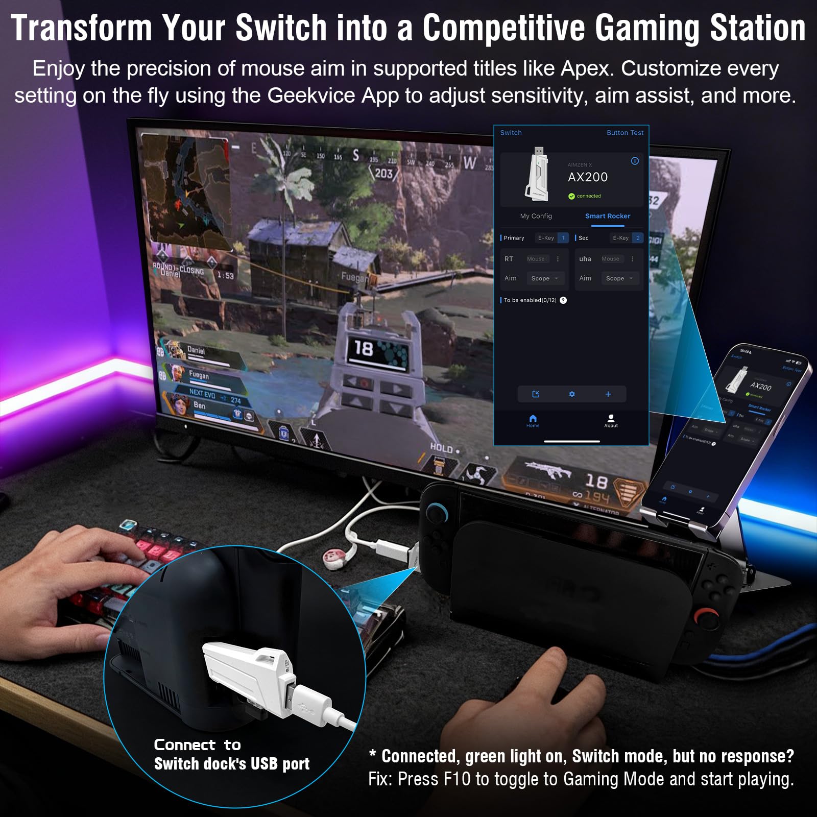 Joso AX200, KPC, funzione di ricarica dell'unità operativa, supporto associato, controllo di retromarcia, funzione di manovra intelligente, TPS, FPS, la versione perfetta di APEX, PUBG, gioco di