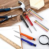 Vista 7 de Lápiz de carpintero sólido de color con 48 recambios, rojo, amarillo y negro, 4 piezas de metal con agujero profundo mecánico para lápices, marcador