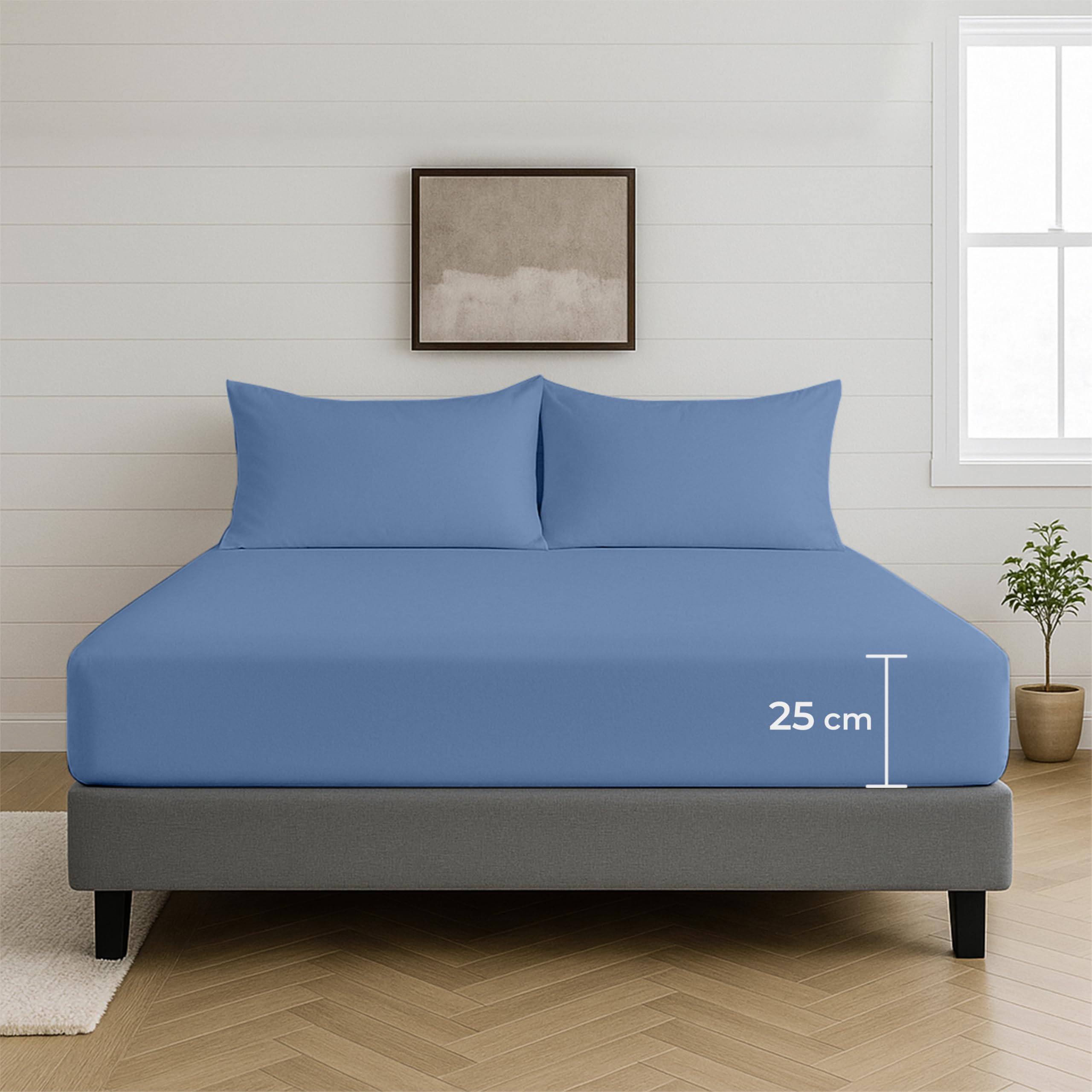 Egypto 100% Microfibre Sky Blue Small Double Fitted Sheet– 25cm Deep Fitted Sheet with Elasticated Corners – Ultra Soft, Skin Friendly Bedsheet & Durable Bottom Sheet (Sky Blue – 122cm x 190cm)