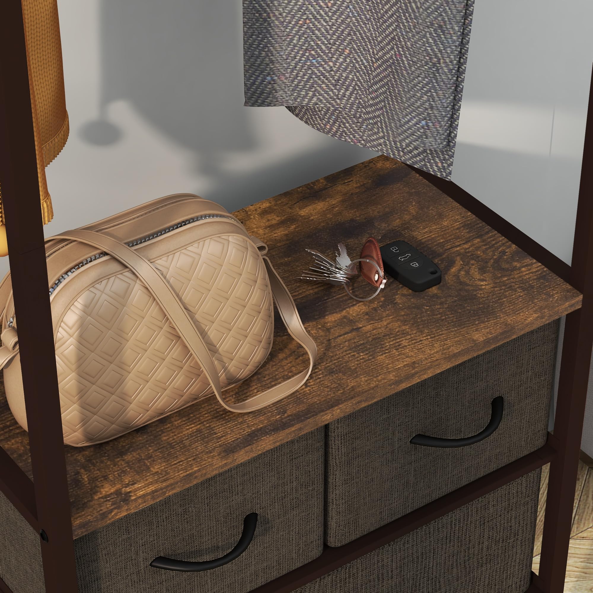 HOMCOM Appendiabiti da Terra con Asta, 3 Cassetti, 58.5x30x178 cm, Marrone