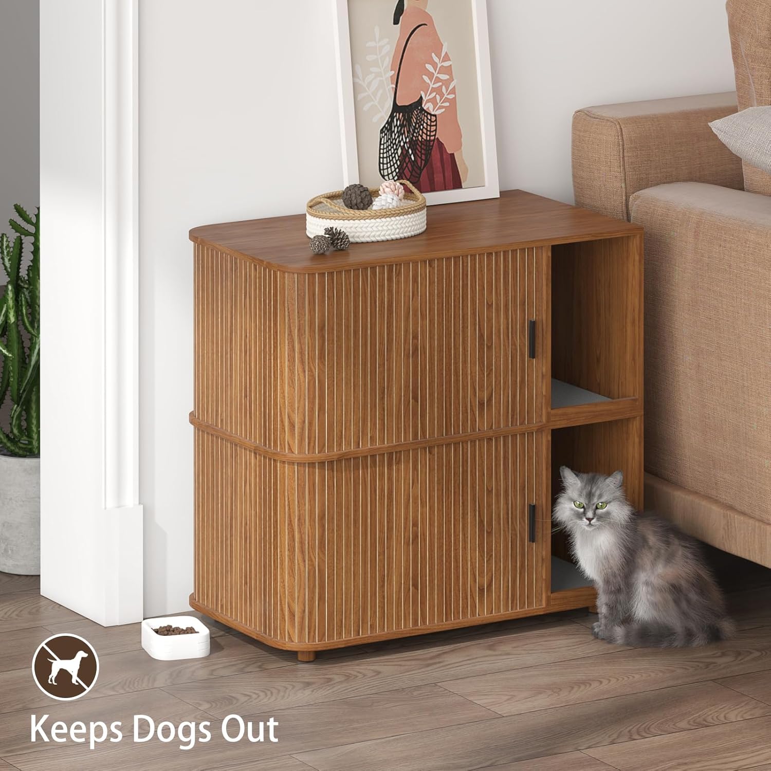 Litter Box Enclosure for 2 Cats,Double Cat Litter Box Furniture,Hidden Litter Box Furniture,Wooden Cat Washroom Furniture with Doors,Indoor Pet House Sideboard fit Most of Litter Box (Walnut)
