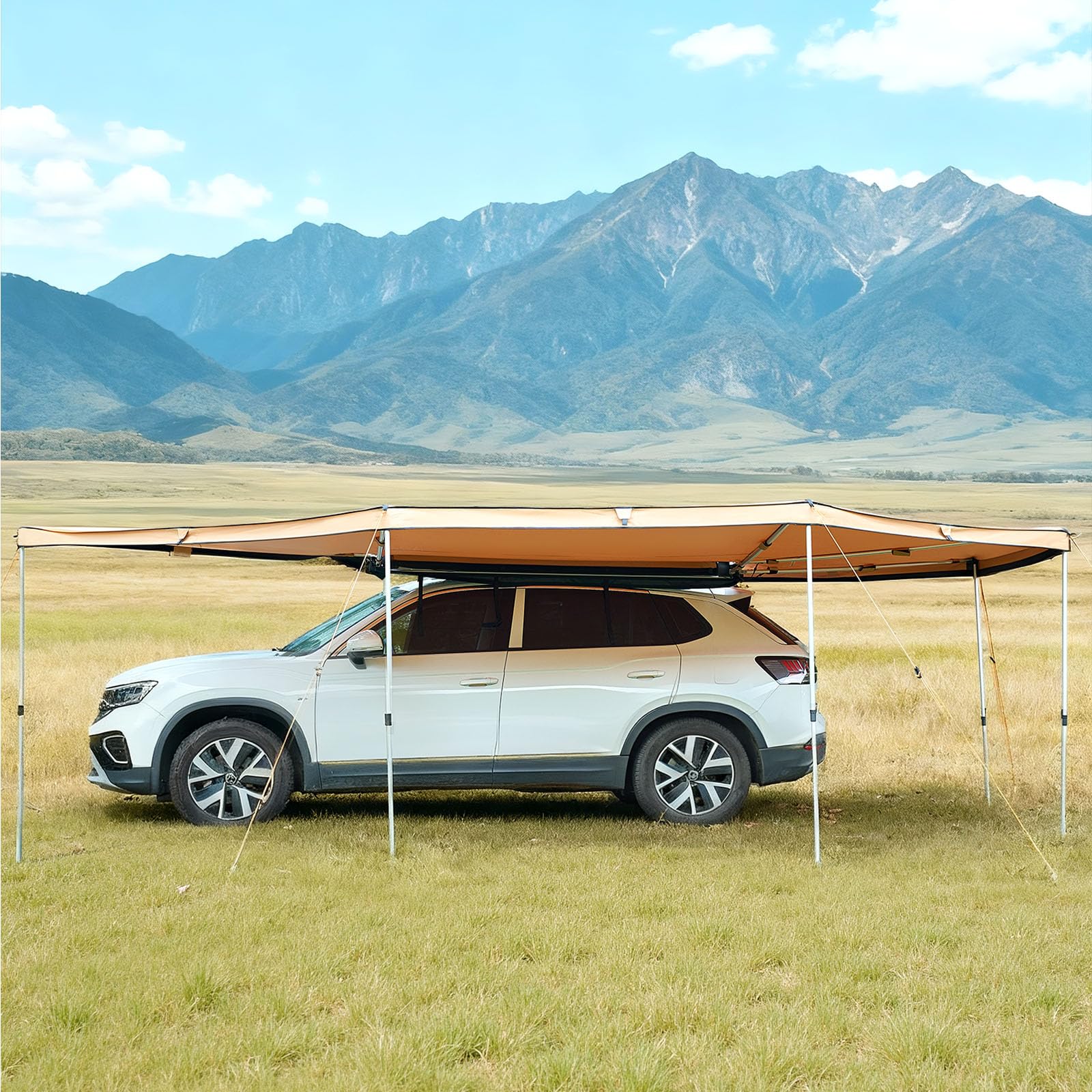 VEVOR Auvent 270 Degrés 6,09x2,10 m Auvent Voiture Latéral Rétractable Abri Autoportant Toutes Saisons pour Véhicule SUV Fourgonnettes Camionnettes Camping, Éclairage LED Intégré Imperméable UV50+