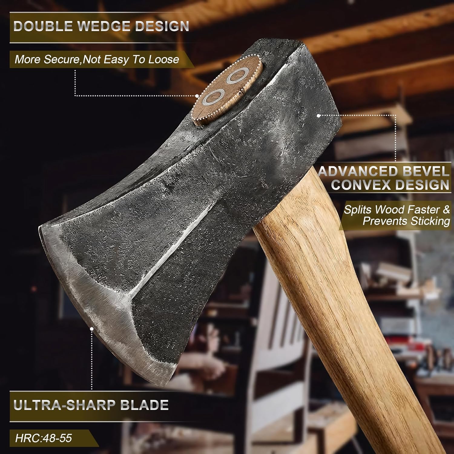 36" Heavy Duty Splitting Axe | Hand-Forged 6.6 lb Head with Heat-Treated Manganese Steel & Curved Hardwood Handle for Large Logs and Professional Firewood Cutting (Brown, 6.6Lbs)