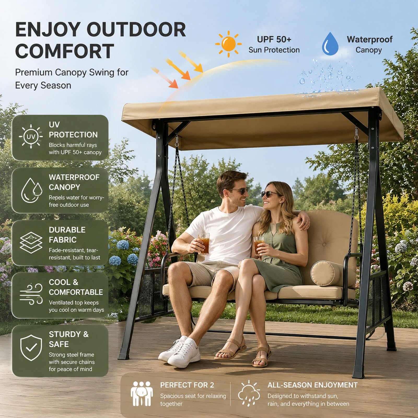 Copridondolo tetto sostitutivo per dondolo esterno da patio | Tessuto poliestere 600D 250g/m², resistente agli strappi, adatto giardino terrazzo piscina(Gray)