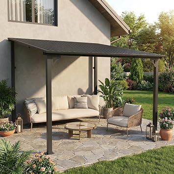 SUNSITT 10 * 10FT Outdoor Gazebo, Lean to Gazebo Pergola w/Drainage Holes