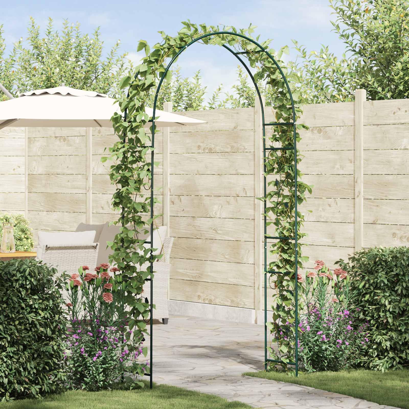 Metall Gartenbogen Floral Grün 115x37x231 cm | Wetterbeständig, für Hochzeit und Gartenparty, klassisches Design, pflegeleicht