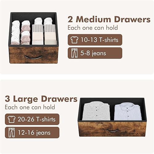 Miniatura 6 de Patikuin Cómoda de 5 cajones para dormitorio con estante, cómoda y cajones de almacenamiento, cómoda alta de tela para sala de estar, unidad