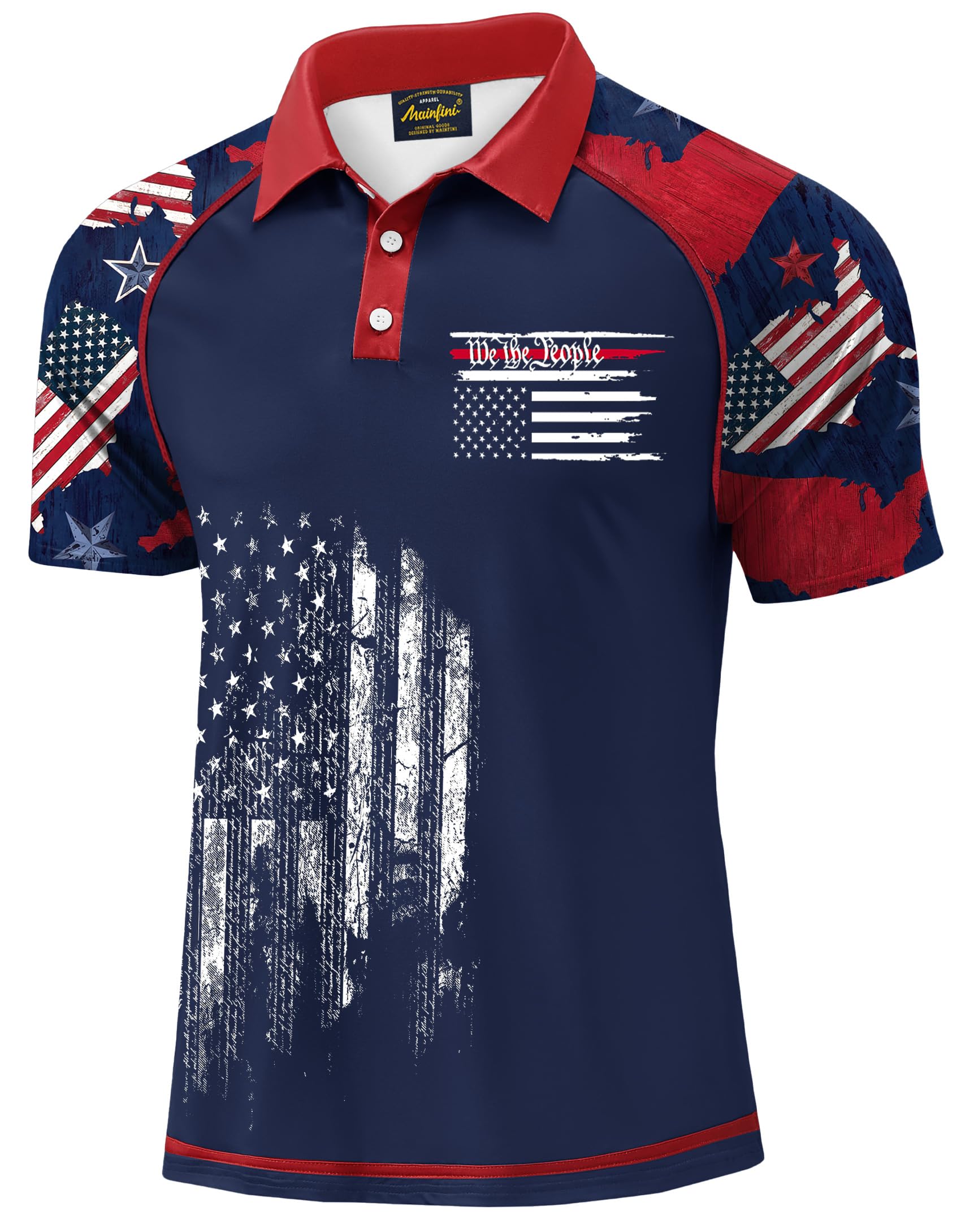 Mainfini Men's Patriotic Polo Stretch UPF 50+ Raglan American Golf Shirts