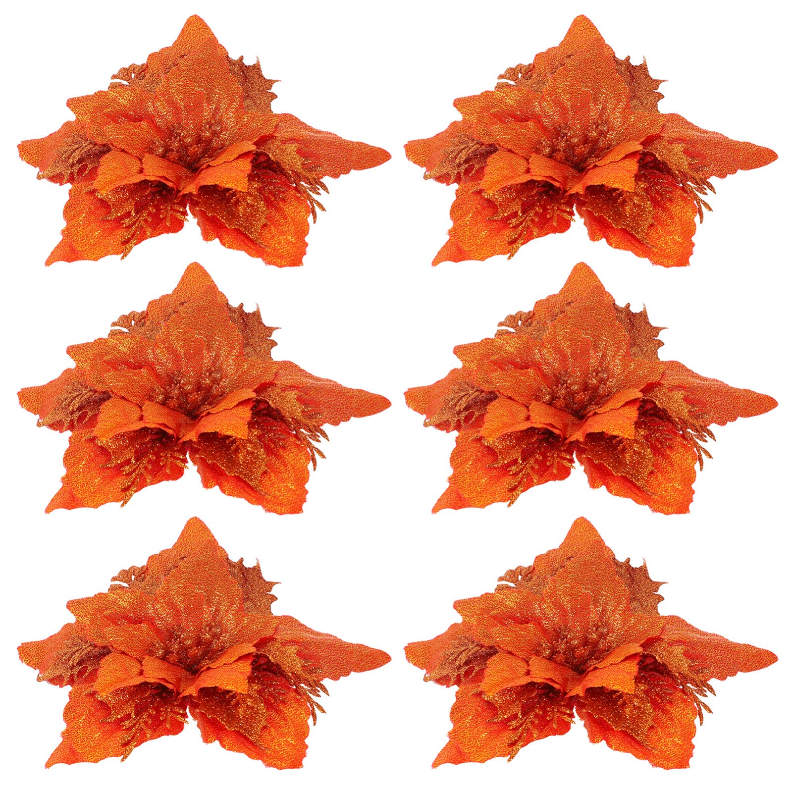 STOBOK 6pcs Christmas Tree Orange Fake Glitter Artificial Wreath Garland Xmas Wedding Party Decorations, 18X18CM
