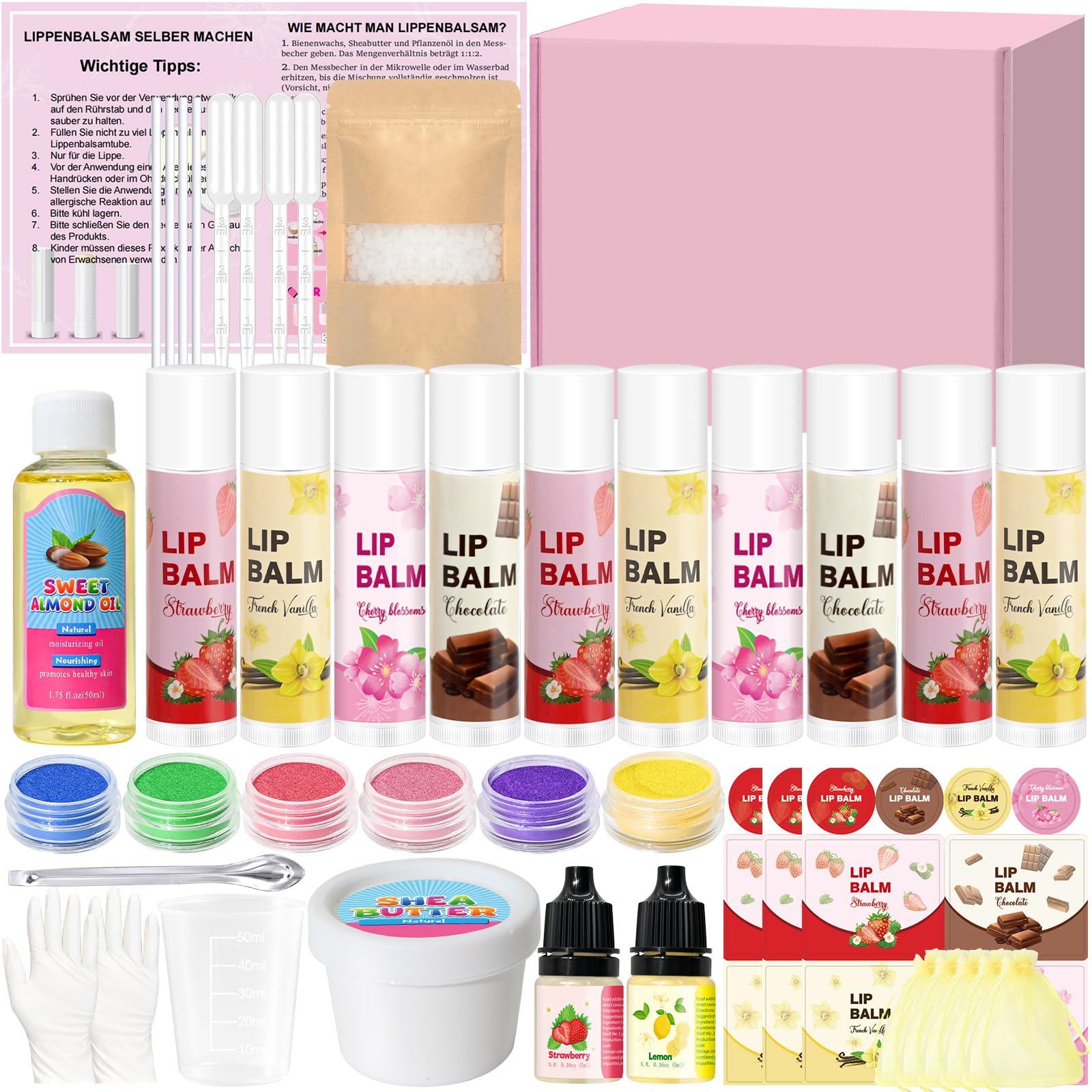 Lipgloss Selber Machen, Vezerd Lippenbalsam Making Kit, Mädchen Kreative Basteln Erwachsene Lip Gloss Lippenstift DIY Herstellungsset Set, Lustiges Make Up Mädchen Geschenk Für Frauen/Damen