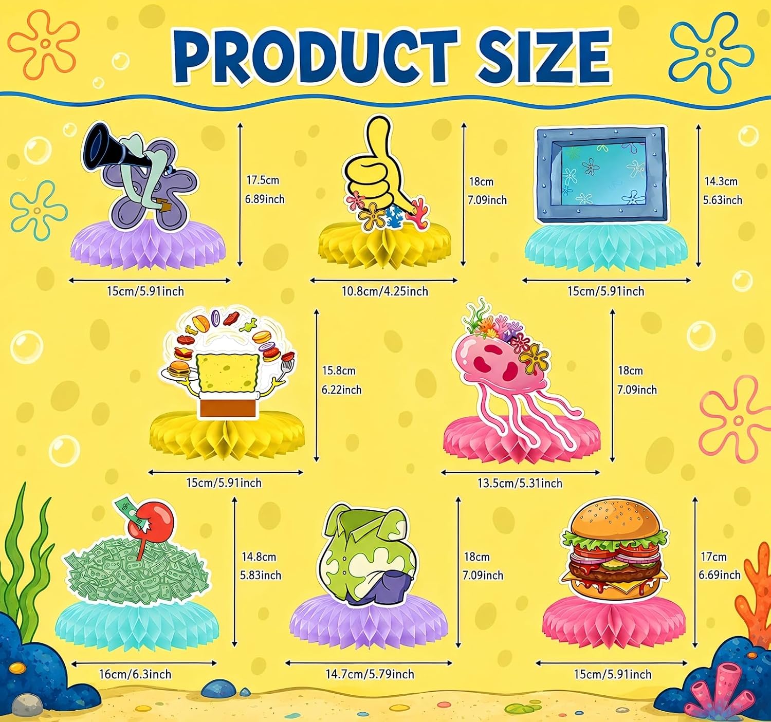 8Pcs Under the Sea Theme Honeycomb Table Centerpiece, Birthday Supplies Table Decorations for Kids Girls Birthday Party Family Party Decorations image 2