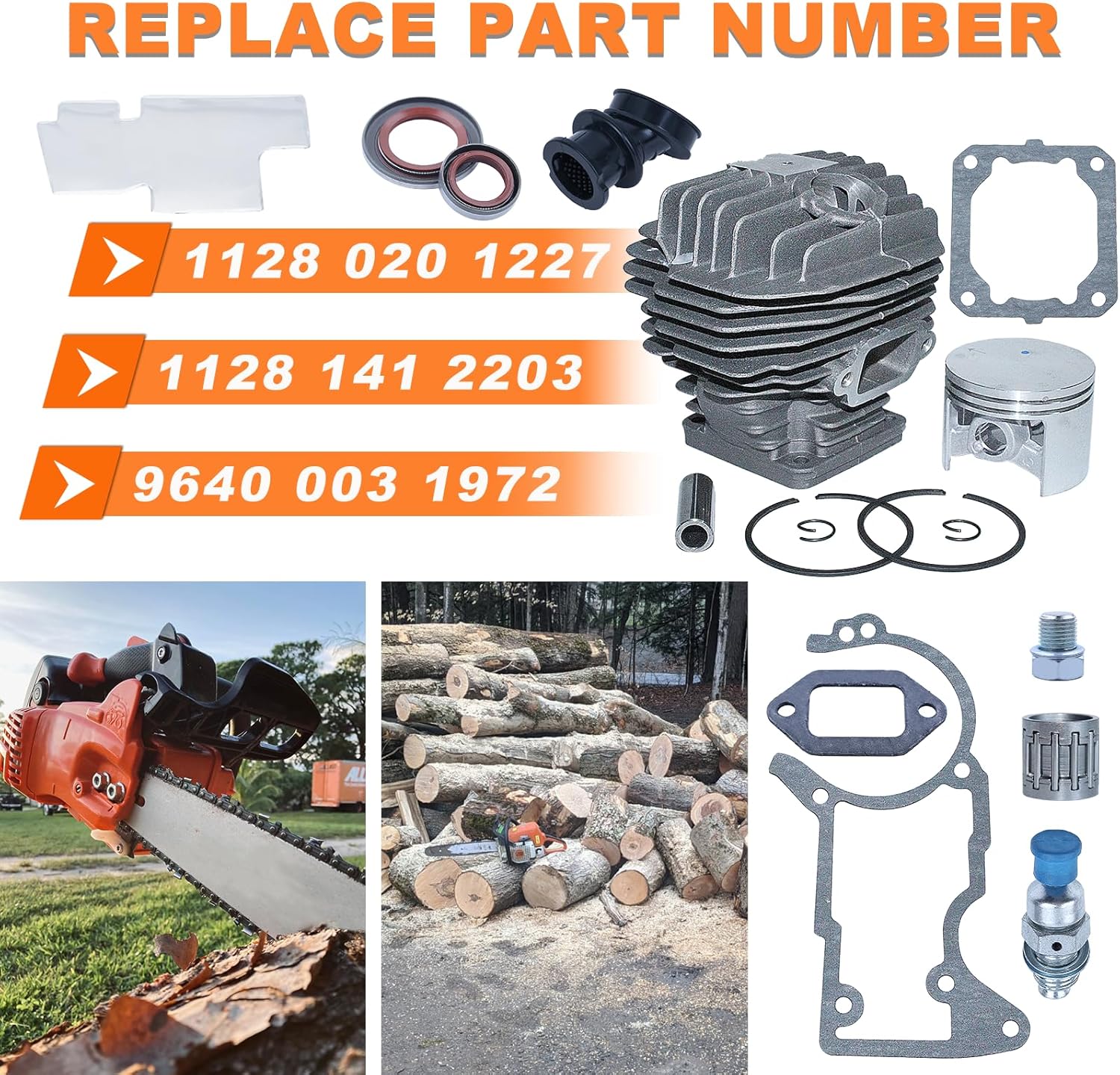 MS440 044 Cylinder Piston Kit for Stihl 044 MS 440 Magnum Chainsaw Parts, 52mm Big Bore Top End Rebuild Pop Up Kit with Gasket Set For Stihl 044 MS440 Chain Saw (12mm Piston Pin) 1128 020 1227