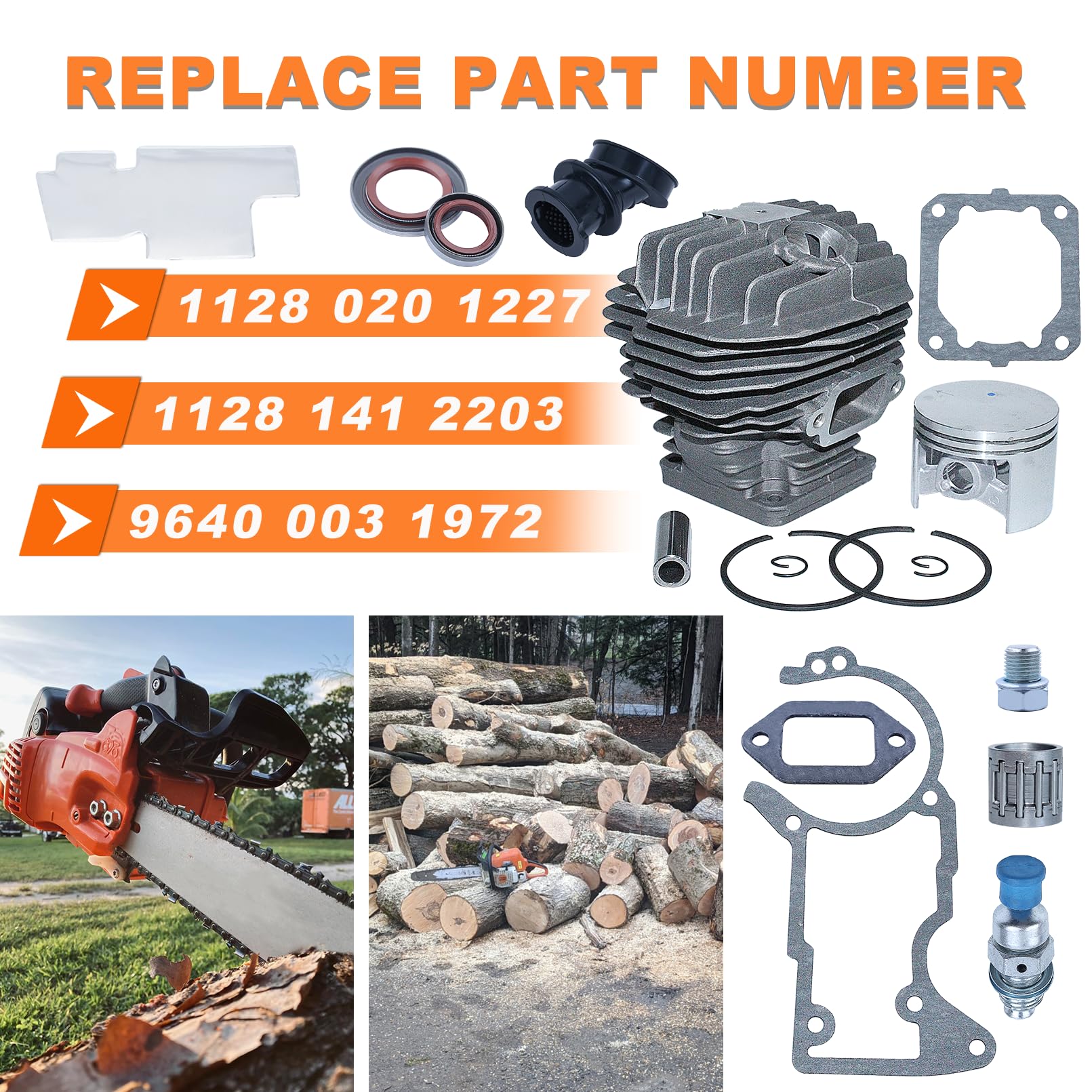 MS440 044 - Kit de pistón cilíndrico para motosierras Stihl 044 MS 440 Magnum, 52 mm, Big Bore Top End Kit de reparación con kit de juntas para motosierra Stihl 044 MS440 (pernos de pistón de
