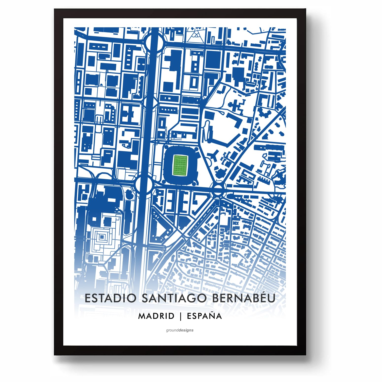 Grounddesigns Men's White And Blue Real Madrid Football Gift Estadio Santiago Bernabeu Stadium Art Unframed A3 Print Map
