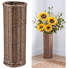 Giegxin Natural Wicker Floor Vase, 17 Inch Tall Large Rattan Basket Vase for Flowers, Decorative Rustic Boho Woven Floor Planter for Living Room, Farmhouse, Balcony, Home Decoration