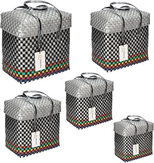 Arnavira Handmade Multipurpose with Lid L Used as Lunch Lunch Bag Tiffin Bag for Office,School & Travel (Black Silver, Set of 5 (XS S M L XL))
