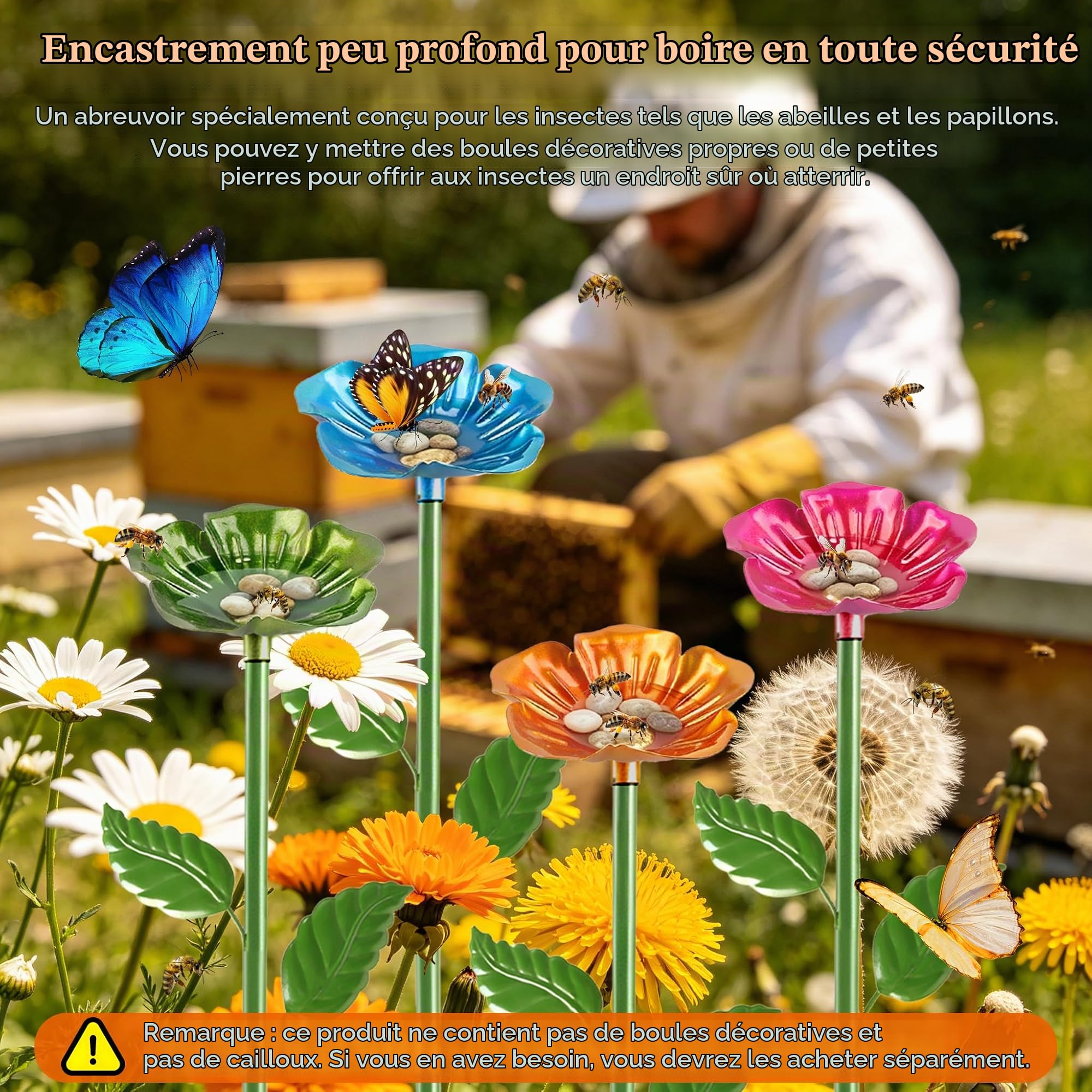 4Pack Cups for Bee, Abreuvoirs pour Abeilles pour le Jardin vaschette in metallo a forma di fiore Coupelles pour Abeilles,pour le Balcon et La cour