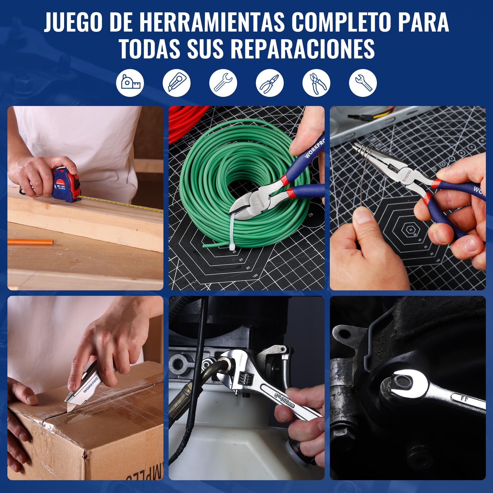 WORKPRO 160 Piezas Caja de Herramientas Básicas y Accesorios con Estuche de Almacenamiento, Maletin de Herramientas, para Bricolaje y Arreglos Diarios | Juego De Herramientas Manuales Y Accesorios Para Hogar, Bricolaje Y Reparaciones Diarias