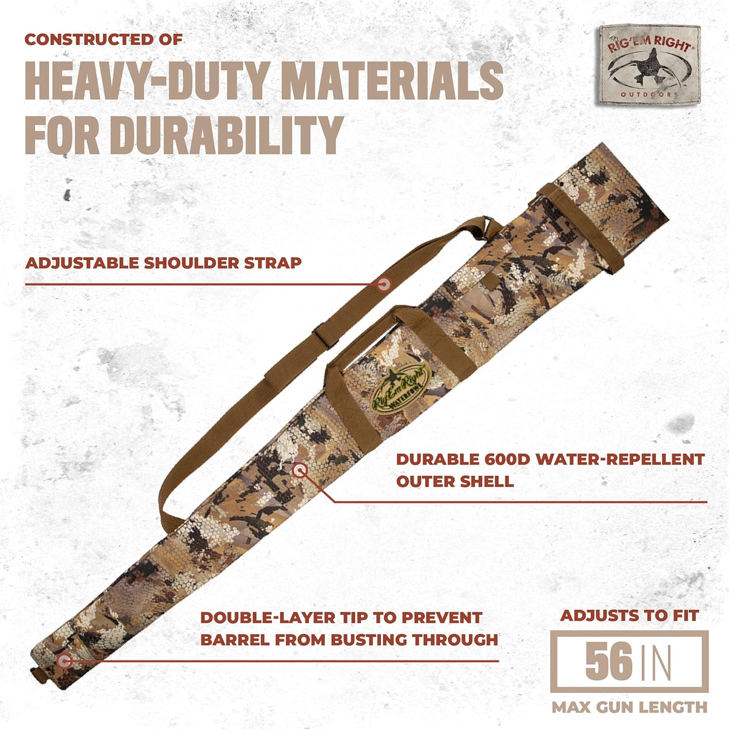 Rig'Em Right Waterfowl Express Gun Sleeve 600D Water-Repellant Outer Shell, Lightweight, adjusts to fit Guns up to 56" Long