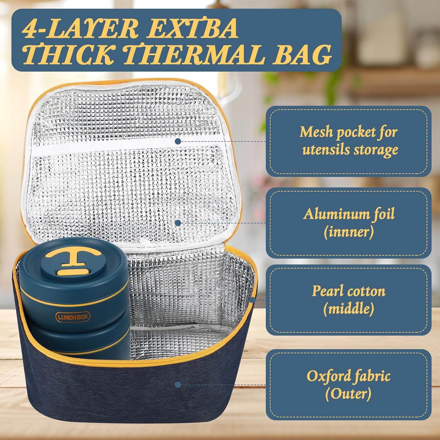 Dandat 3 Pcs Portable Insulated Lunch Container Set for Adult Kids, Stackable Stainless Steel Bento Box for Hot Food with Insulated Lunch Bag Unisex 3 Separate Thermal Food Container - Image 7