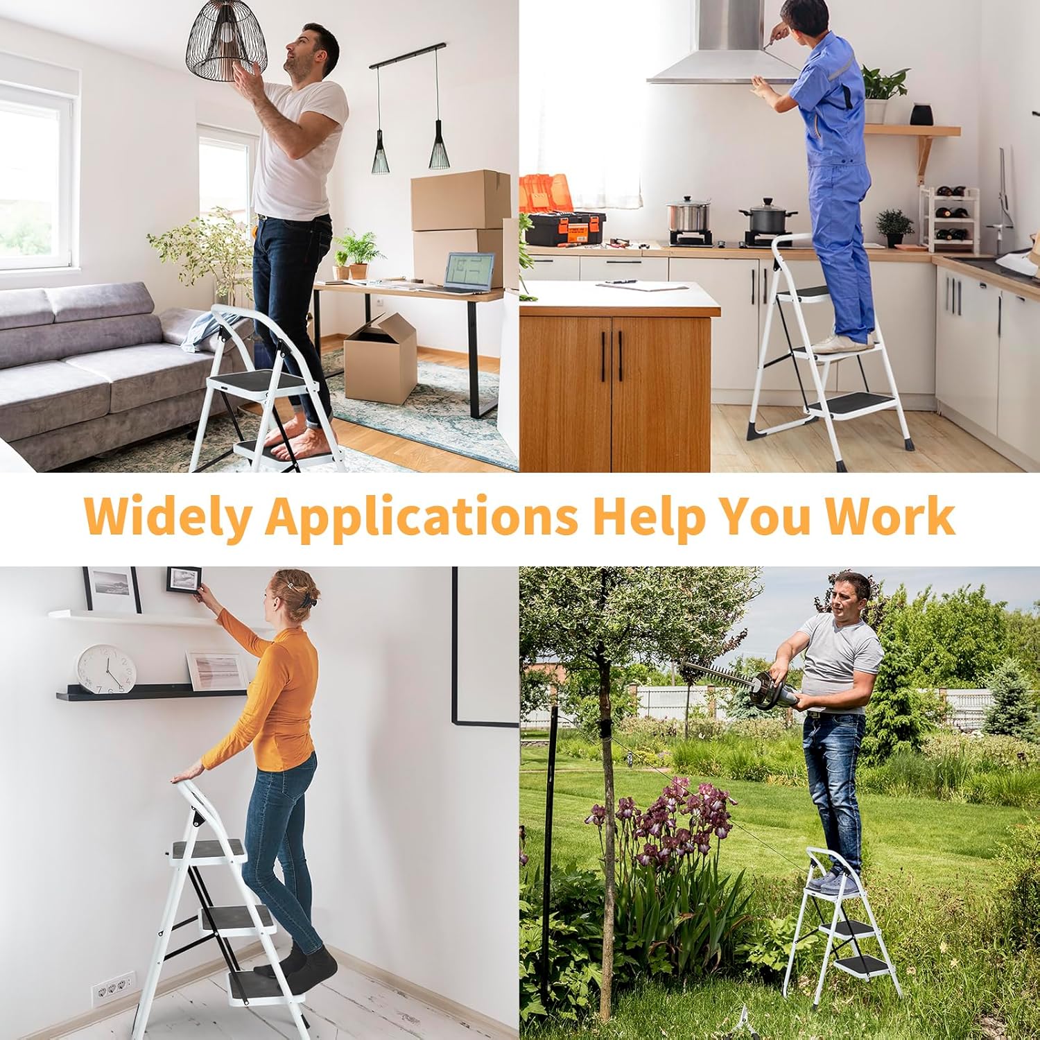 Winado 3 Step Ladder, Folding Step Stool with Wide Anti-Slip Pedal, Lightweight Convenient Handgrip Sturdy Steel Ladder, Portable Steel Step Stool 330 LB Capacity