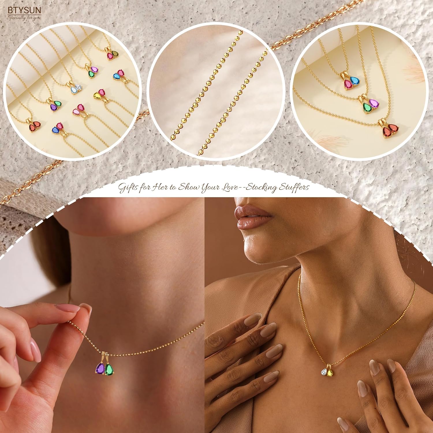 Valentines Day Gifts for Her Teens, Mothers Day Gift Birthstone Necklace for Women Dainty Gold Necklace with 2 Birthstone Teen Girl Gifts Trendy Stuff Birthday Gift Moms Graduation for Daughter Girlfriend Friend - Image 5
