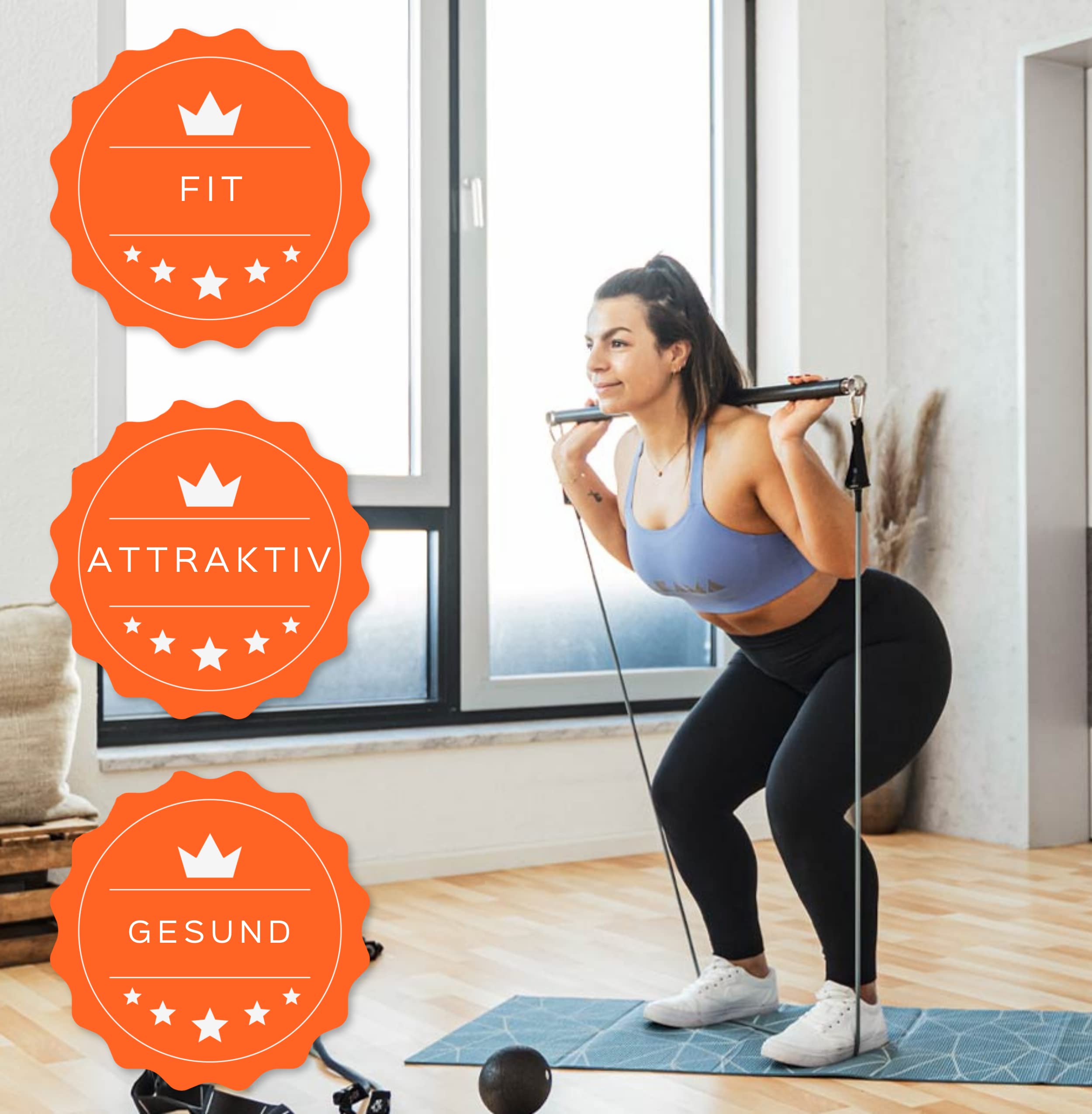 PAKAMA - Premium Widerstandsbänder (inkl. App) mit Stange oder Griffe für Home Workout & Krafttraining Zuhause - Extrem Resistance Bands 4,5kg - 24kg - Fitness-Bänder für bis zu 220kg Widerstand