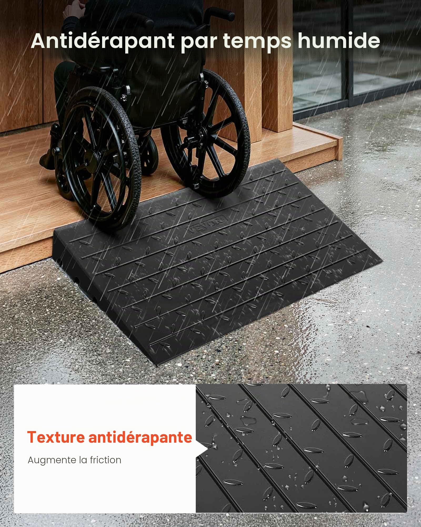 VEVOR Rampe de seuil en Caoutchouc, 10,2 cm, Couverture de Cordon à 3 canaux, Rampe de seuil Solide, entrée coudée en Caoutchouc, capacité de Charge nominale 1000 kg pour Fauteuil Roulant et Scooter