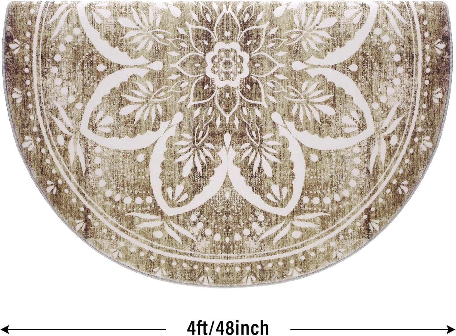 Carvapet Round Rugs Vintage Circle Rug - Washable Non Slip Rubber Backing Foldable Low Pile for Living Room Bedroom, 4 ft Brown Rug