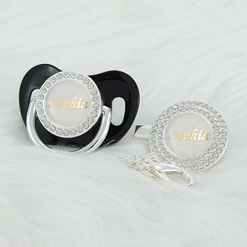 Personalzied Bling Pacifier and Pacifier Clip Set Black