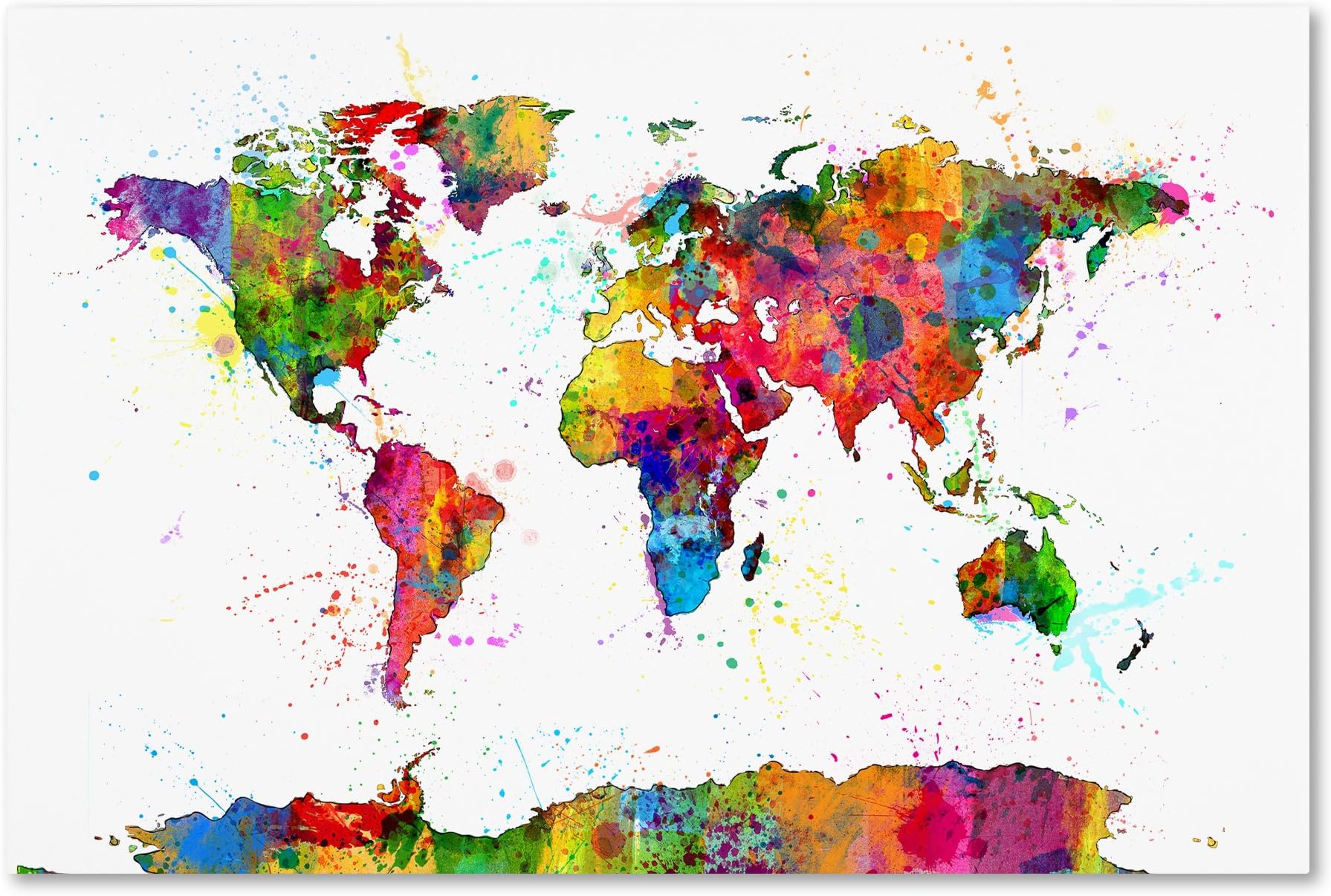 Map of The World Watercolor by Michael Tompsett, 22x32-Inch Canvas Wall Art
