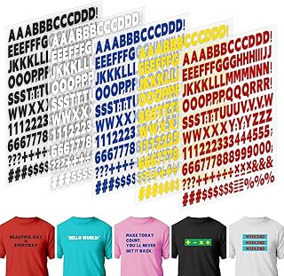 10 Sheets 1660 Pieces Iron on Letters and Numbers, 1 Inch 5 Colors Vinyl Letters with A-Z Heat Transfer Letters 0-9 PU Iron on Numbers for Clothing T-Shirt DIY Crafts (Black, White, Yellow, Red, Blue)
