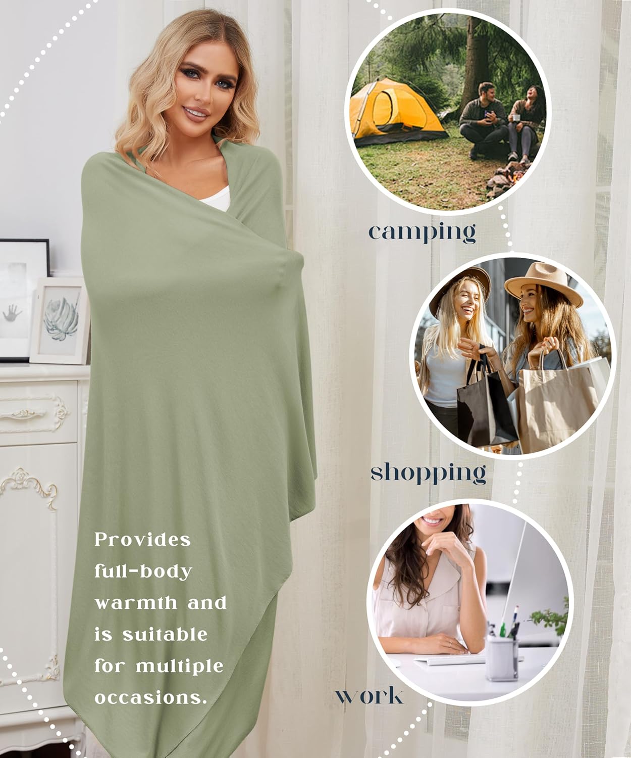 Tencel Cashmere Shawl Wraps for Women,Pashmina Stole Airplane Travel Wool Scarf Blanket Wrap Lightweight UPF 50+ - Image 5