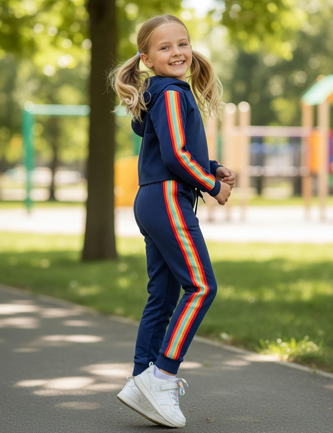Girls Clothes Hoodies For Girls Activewear Long Sleeve Rainbow Ribbon Sweatshirts And Sweatpants 2 Piece Outfits - Image 3